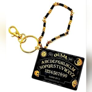 Black Gold Goth Moon Witch Charm Magic Spooky Ouija Board Keychain